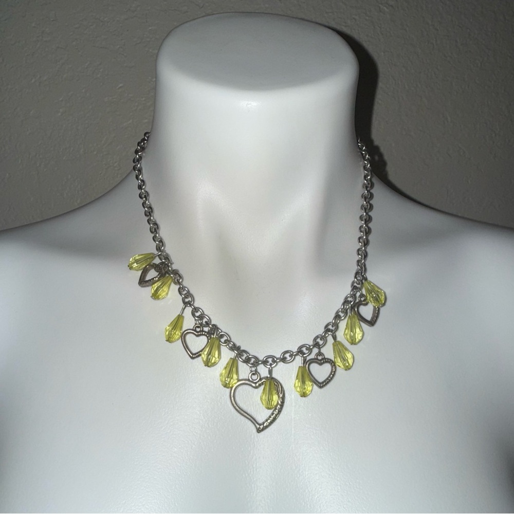 Silver Heart Charm Necklace with Yellow Accents